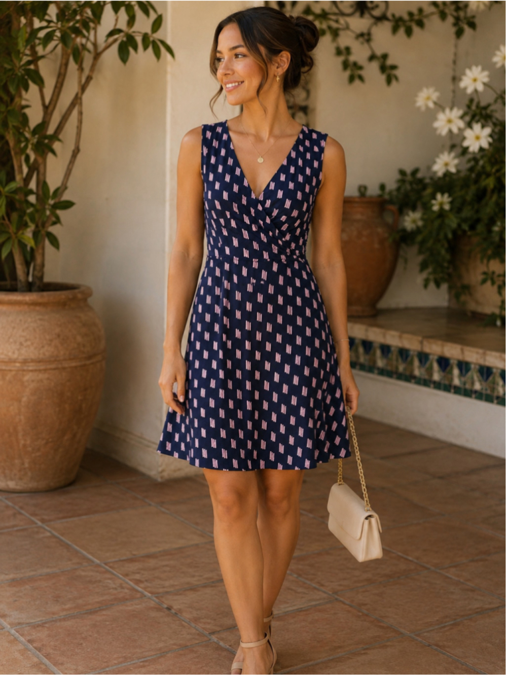 Women's Lands' End Dress Size M Black Pink Summer